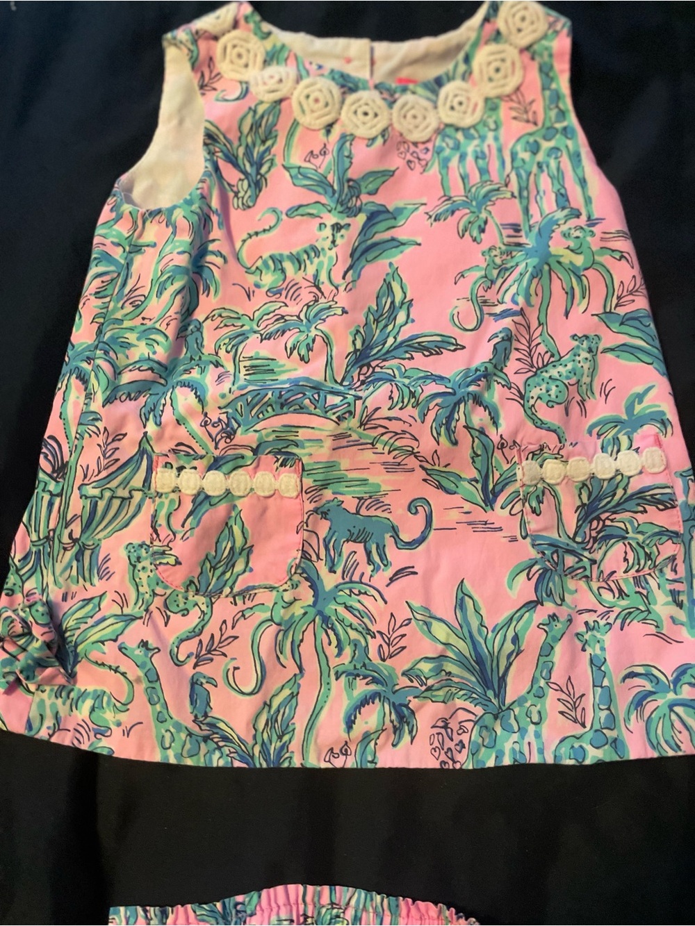 Lilly Pulitzer Pink Tropical Print Tank Top with Cream Rosette Trim